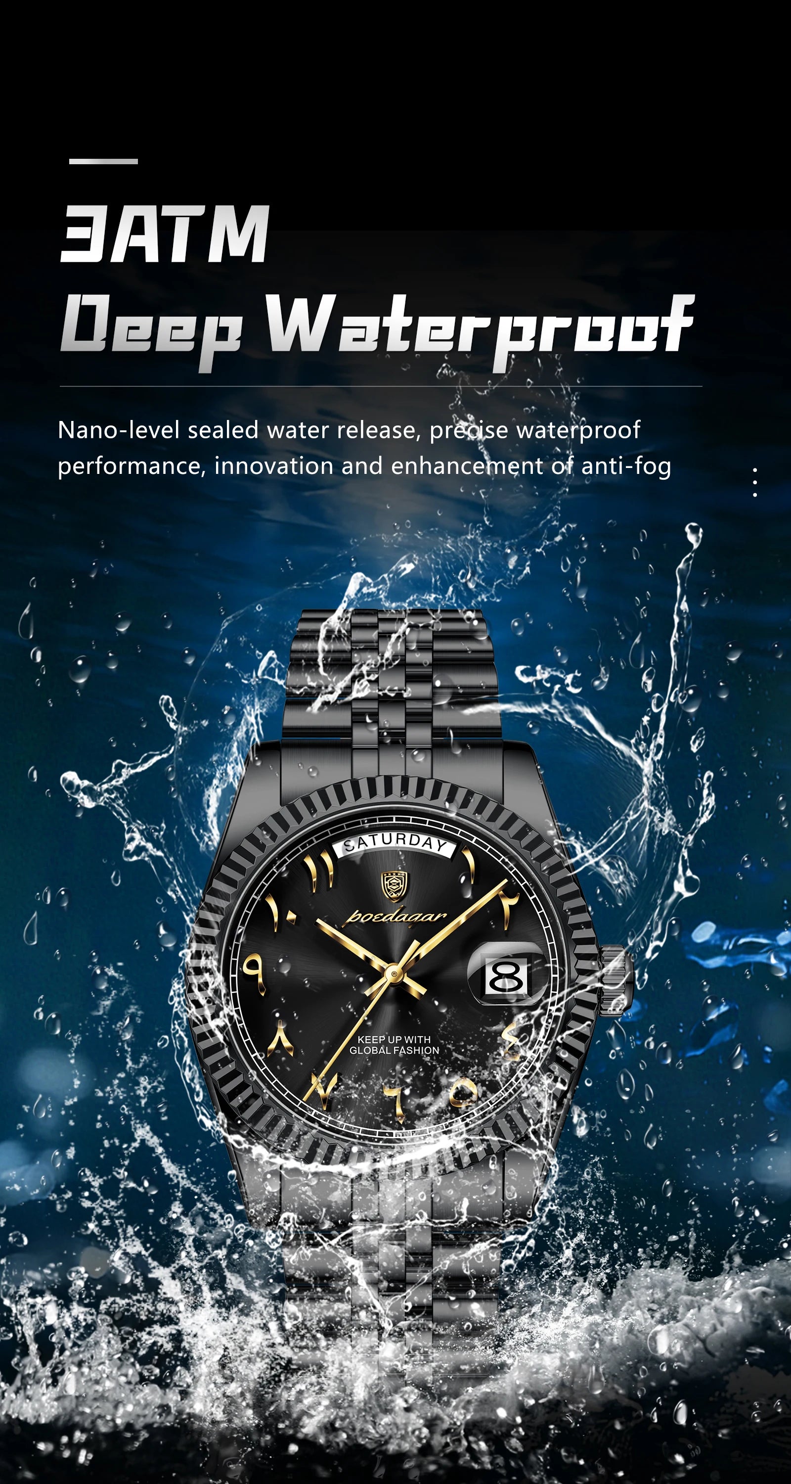 POEDAGAR Business Casual Male Clock Waterproof Date Week Fashion Men's Watch Stainless Steel Quartz Watches For Men Reloj Hombre