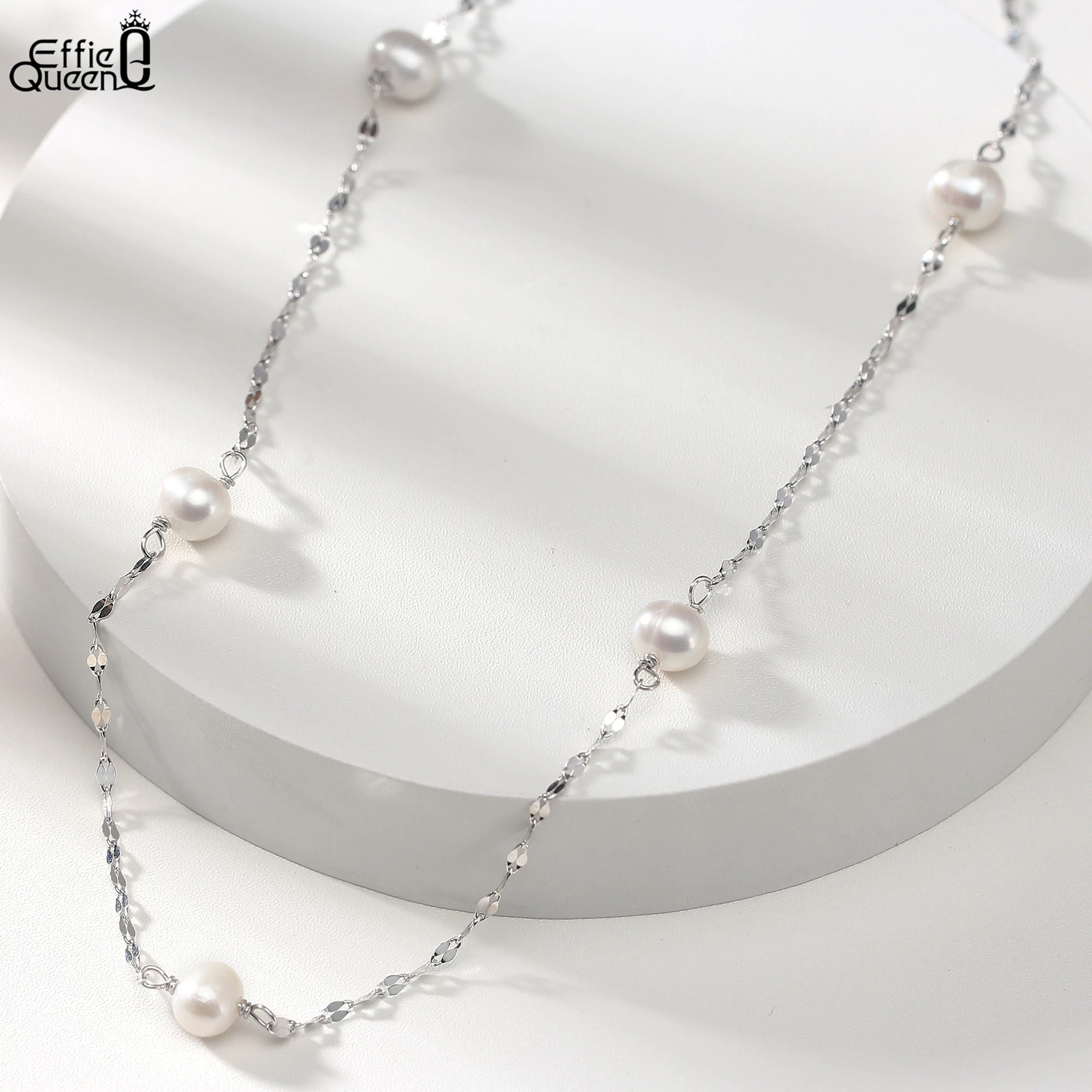 EFFIE QUEEN 925 Sterling Silver Fashion Simple Lip Chain Natural Pearl Necklace for Women Elegant Pearl Clavicle Jewelry GPN35