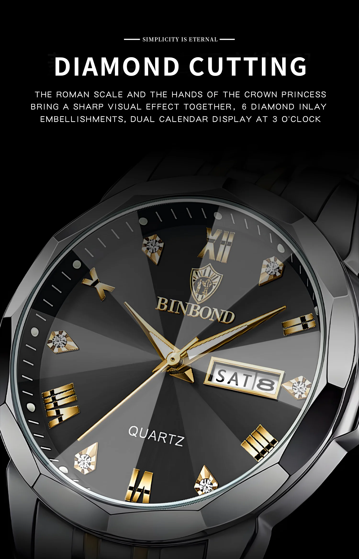 BINBOND Taper Glass Luxury Quartz Wristwatches For Men Luminous Waterproof Precise Durable men's Watch Stainless Steel Reloj