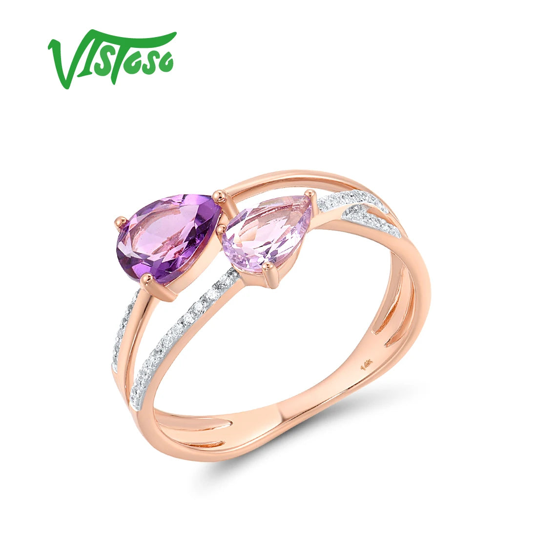 VISTOSO Authentic 14K 585 Yellow White Gold Ring For Women Diamond Sky Blue Topaz Citrine Delicate Anniversary Gift Fine Jewelry