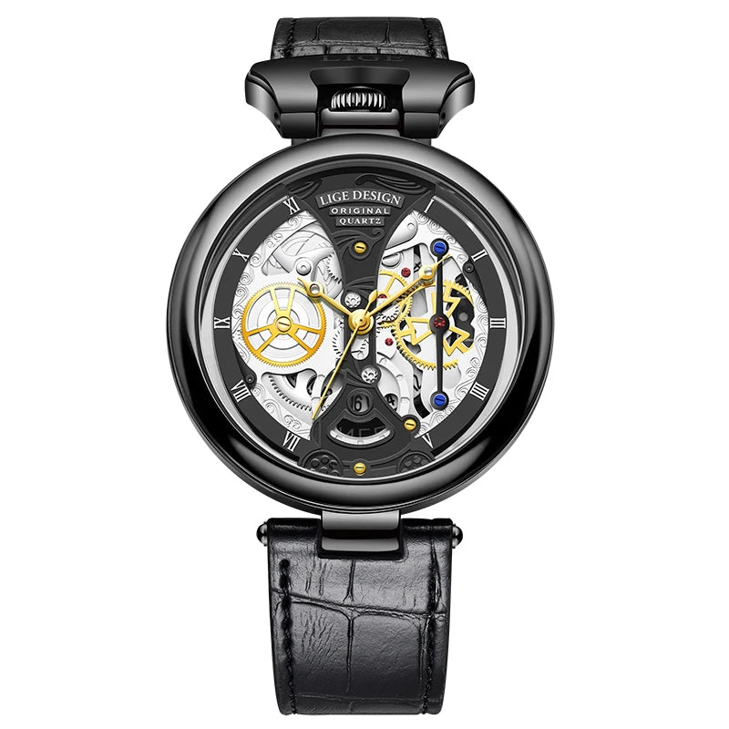 2025 LIGE Men Watches Top Brand Luxury Brown Leather Chronograph Sport Watch For Men Fashion Date Waterproof Clock Reloj Hombre