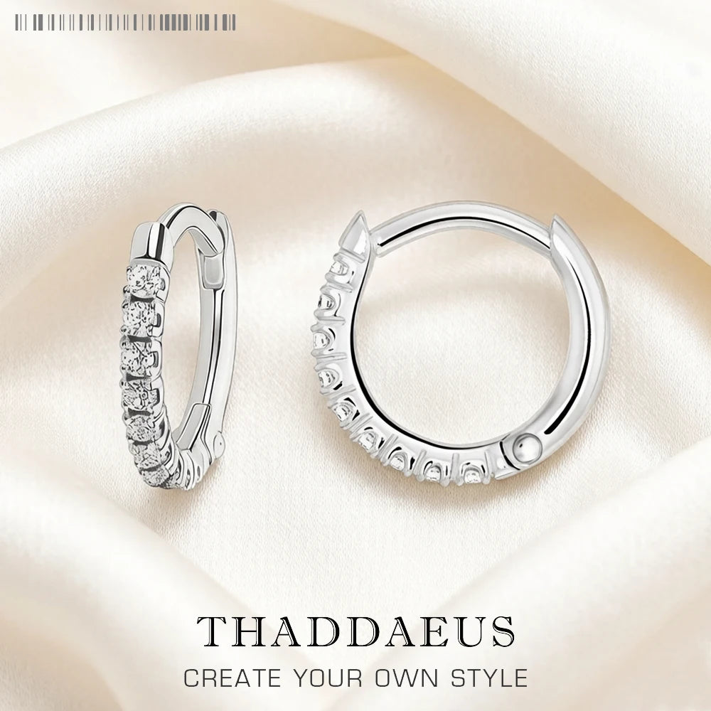 14mm Creole Hinged Hoop Earrings White Stone Europe Glam Fine Jewerly For Women Classic Gift In Solid 925 Sterling Silver