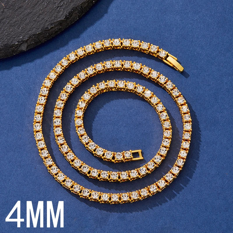 Hip Hop 3MM 4MM 5MM Tennis Chain Iced Out Necklace Men Fashion Silver Color Tennis Jewelry Women 20inch Choker Punk Gift