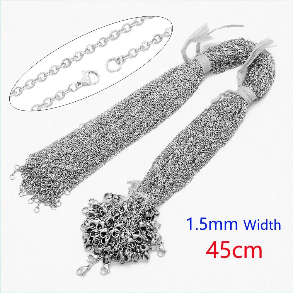 100pcs/Lot Bulk Wholesale 304 Stainless Steel Silver Color 45-50cm Cable Link Rolo Chain Necklace for Women DIY Jewelry Making