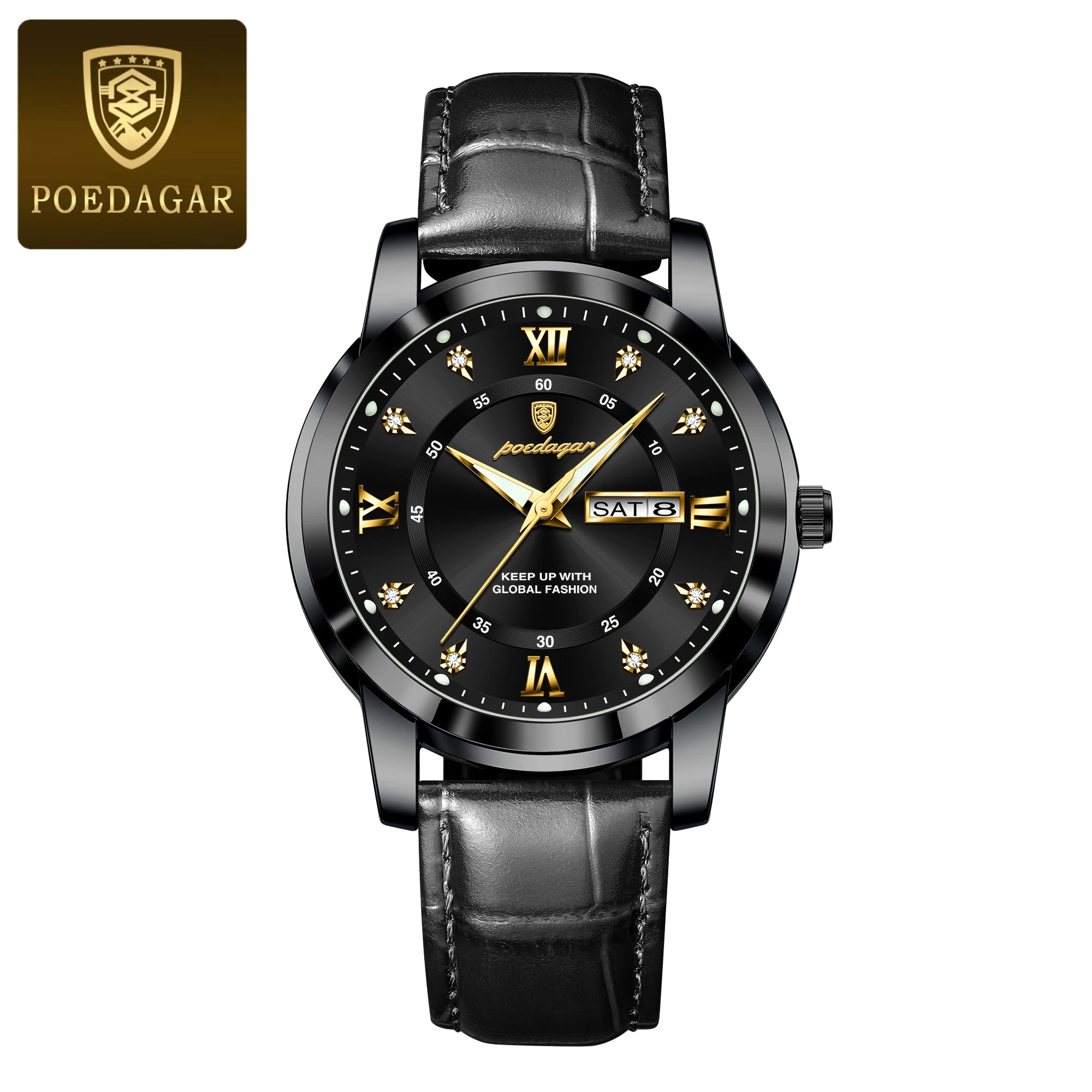 POEDAGAR Top Luxury Man Watch Date Week Waterproof Luminous Leather Men Wristwatch Casual Male Clock Sports Men's Quartz Watches