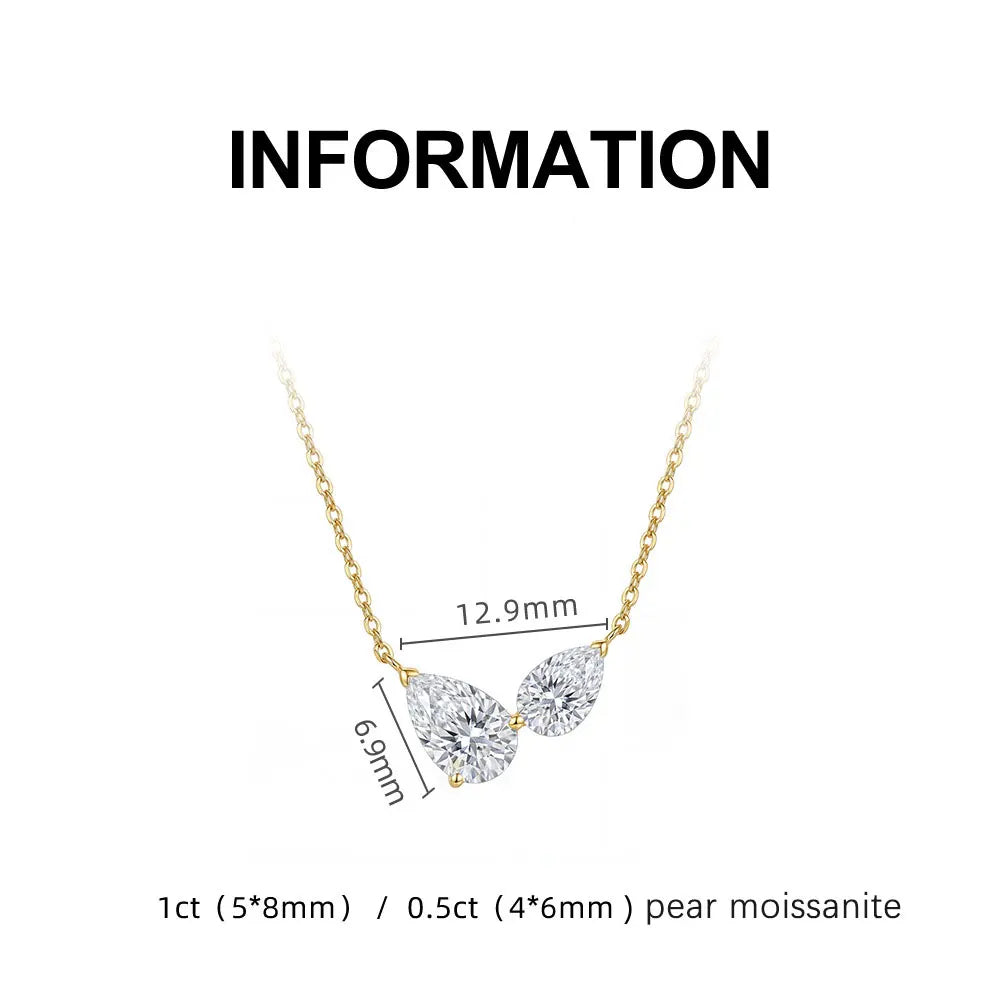 Knobspin Pear Cut Moissanite Necklace for Women 2 Gems Pendant 925 Sterling Silver Anniversary Necklaces for Her Jewelry Gift