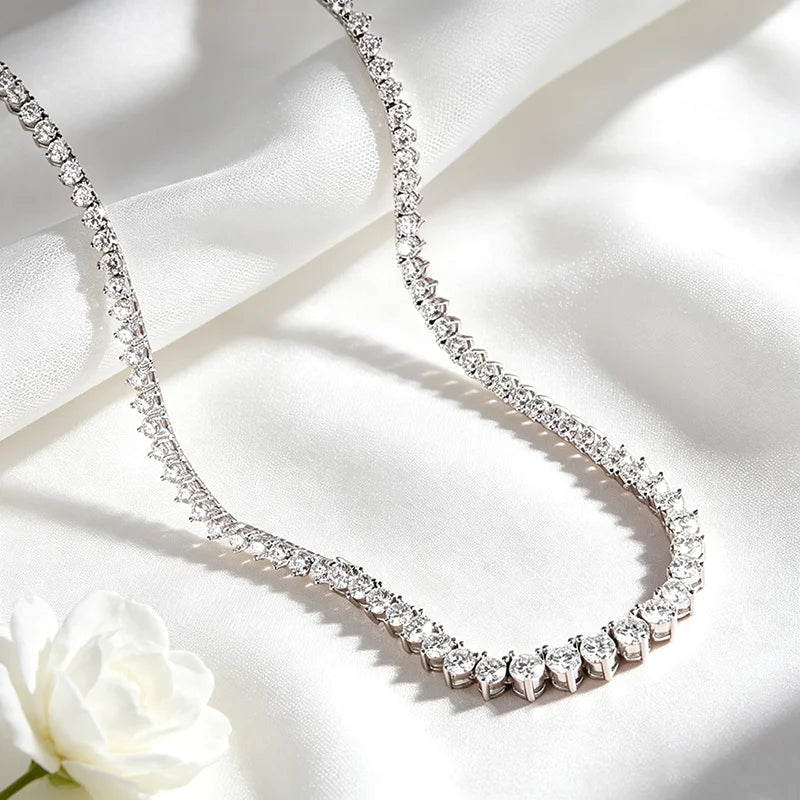 Smyoue 3 Claws Gradient Moissanite Tennis Necklace for Women Sparkling Full Diamond Luxury Jewelry Sterling Silver 925 Chain