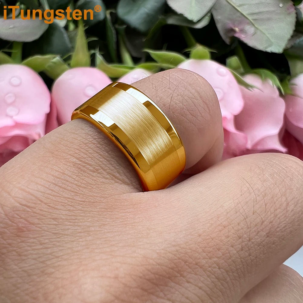 iTungsten 10mm 12mm Big Finger Ring Mens Tungsten Flat Engagement Wedding Band With Center Brushed Polished Finish Comfort Fit