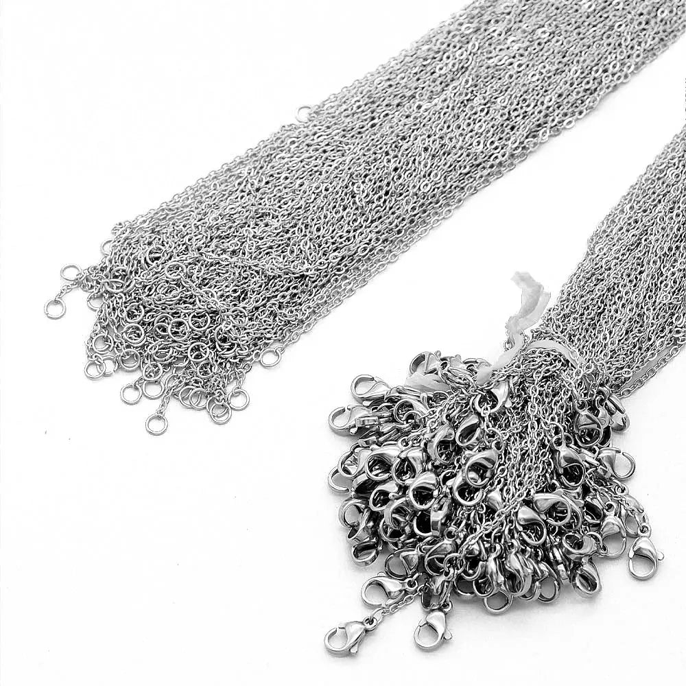 100pcs/Lot Bulk Wholesale 304 Stainless Steel Cable Link Rolo Chain Necklace for DIY Jewelry Making Silver Color 45-50cm Women
