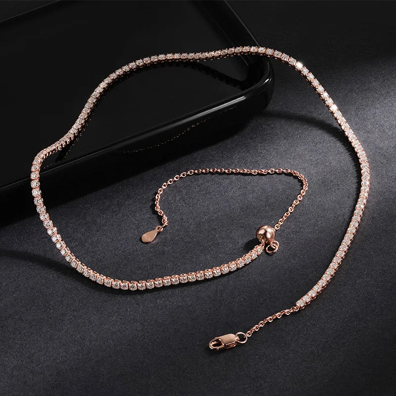 EWYA Full 2mm 0.03CT D Color Moissanite Tennis Necklace for Women Lady S925 Silver Plated 18K Gold Neck Chain Choker Necklaces