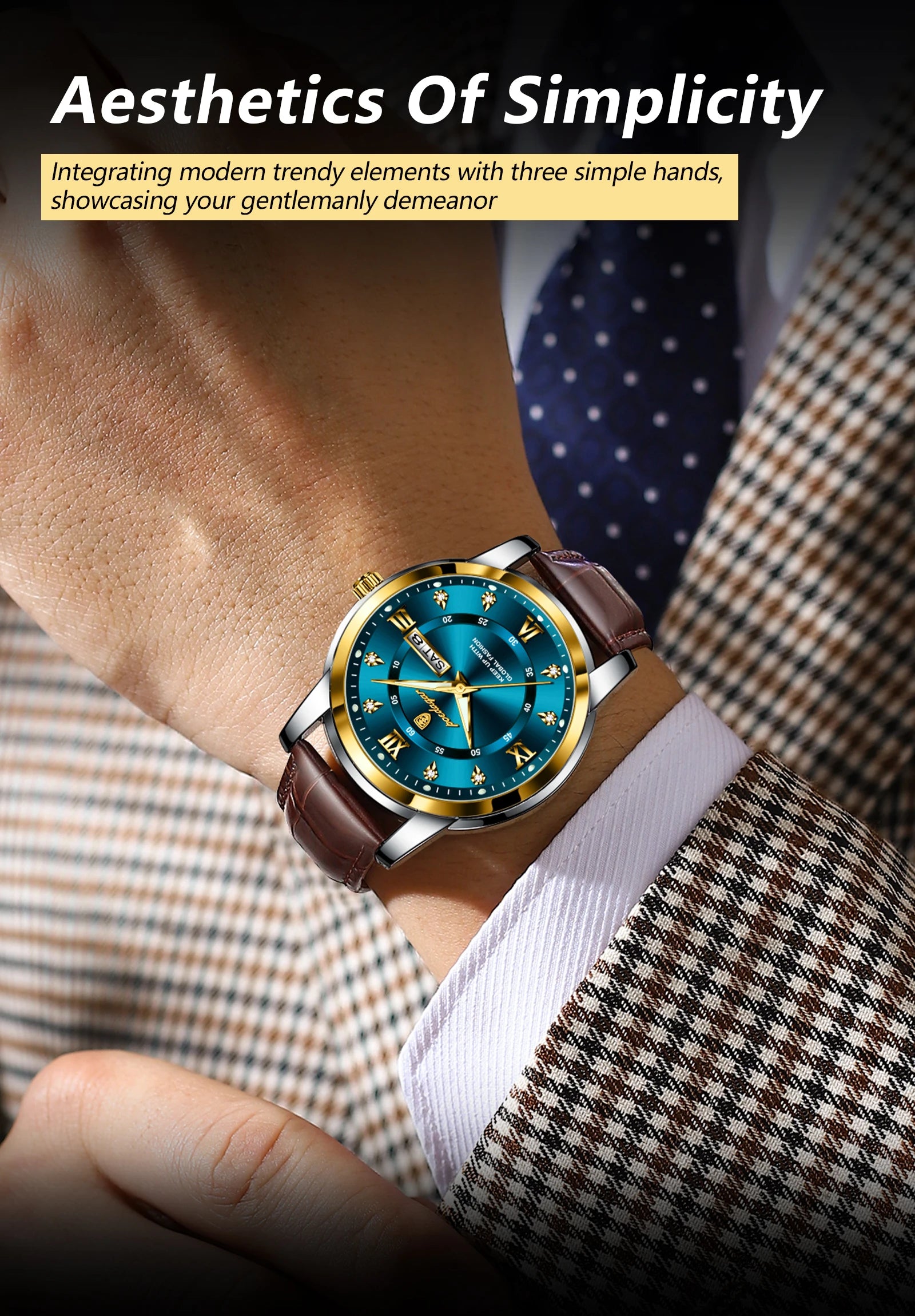 POEDAGAR Top Luxury Man Watch Date Week Waterproof Luminous Leather Men Wristwatch Casual Male Clock Sports Men's Quartz Watches