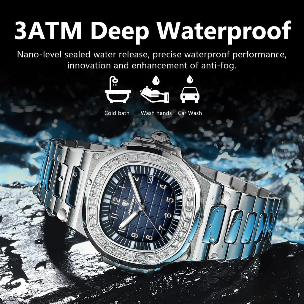 POEDAGAR Luxury Square Watches for Men Waterproof Luminous Date Man Wristwatch Stainless Steel Fashion Men's Quartz Watch Reloj