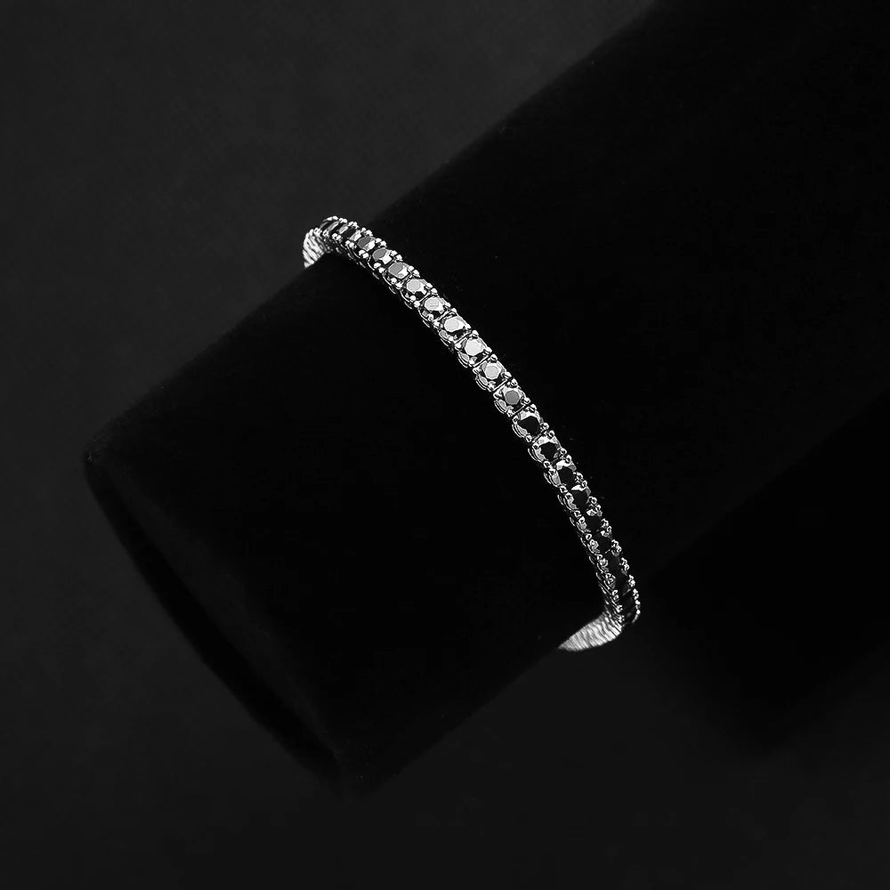 KNOBSPIN Black Moissanite Tennis Bracelet 925 Sterling Silver Plated 18k White Gold Bracelet for Women Man Hip Hop Party Jewelry
