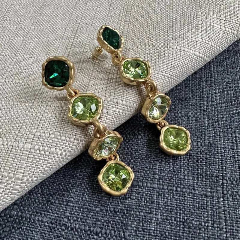 Os Fashion Jewelry Full Zircon Inlaid Colorful Glass Geometric Stud Earrings Women’s Elegant Party Wedding Accessory
