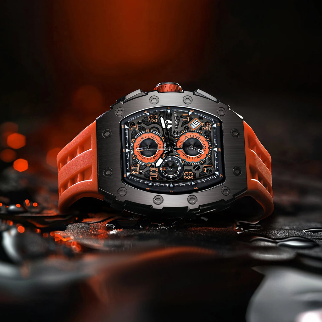 TSAR BOMBA Luxury Tonneau Quartz Watch for Men Japanese Movement, Stainless Steel Case,  Elegant Dress Wristwatch