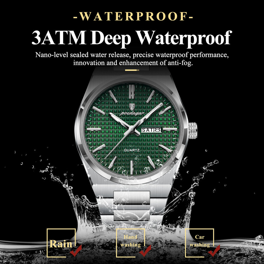 POEDAGAR Top Original Quartz Men Clock Waterproof Luminous Stainless Steel Man Wristwatch Date Week Business Men's Watches Reloj