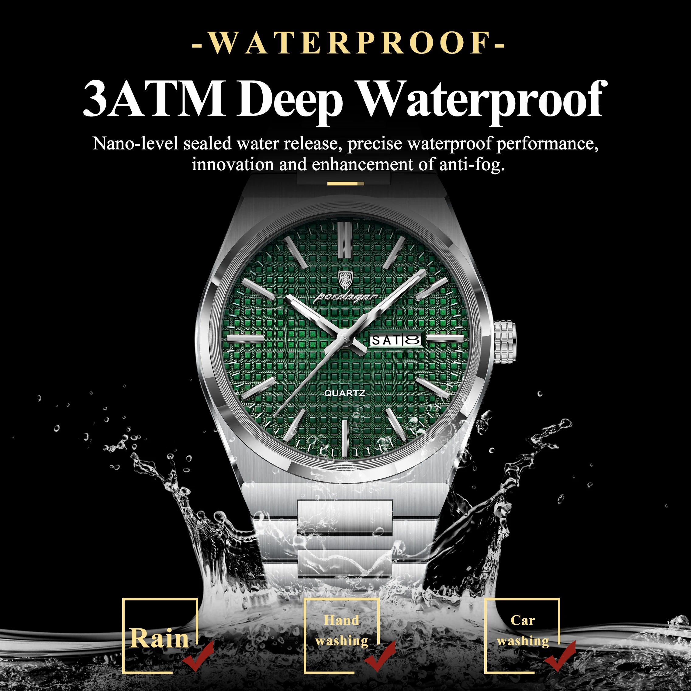 POEDAGAR Top Original Quartz Men Clock Waterproof Luminous Stainless Steel Man Wristwatch Date Week Business Men's Watches Reloj