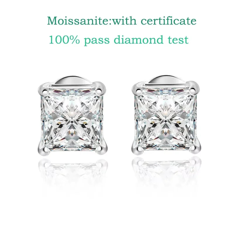 Smyoue Princess Cut 0.4-5CT Moissanite Stud Earrings for Women Men VVS Simulated Diamond Ear Studs 925 Sterling Silver Jewelry
