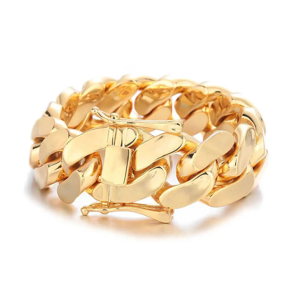 Men's 10-22mm Cuban Link Bracelet Hip Hop Heavy Brass Miami Cuban Link Chain Chunky Bracelet Jewelry For Boy Gift Drop Shipping
