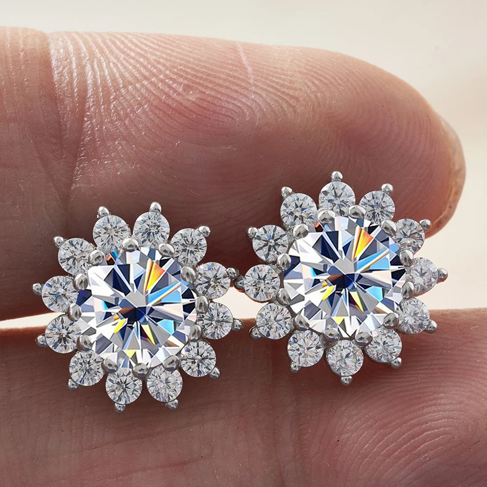 1.0 Ctx2 Pcs D Color VVS Women Moissantie Stub Earring 925 Sterling Silver Female Jewelry Women's Wedding Party Dating Gift