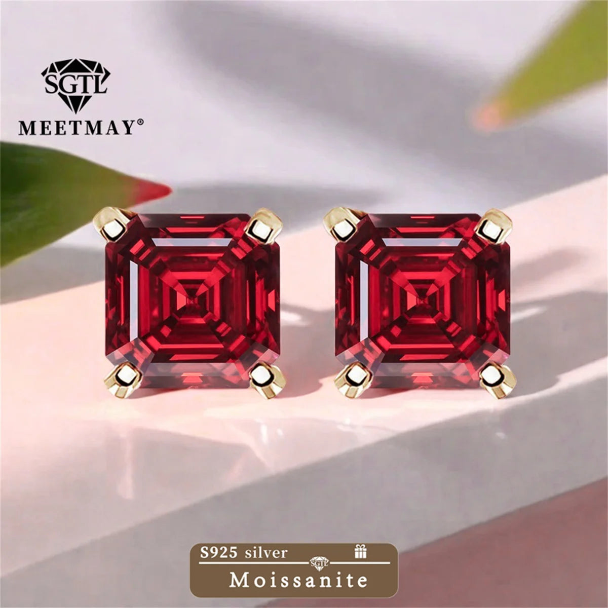 GRA Certified S925 sterling silver four-prong stud earrings Asscher Cut Moissanite earrings for women fine jewelry Free gift box