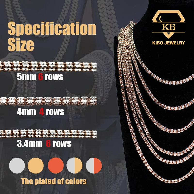 Kibo Jewelry 925 Luxury Quality Jewelry 925 Sterling Silver 3.4mm Moon Ice Chain Necklace