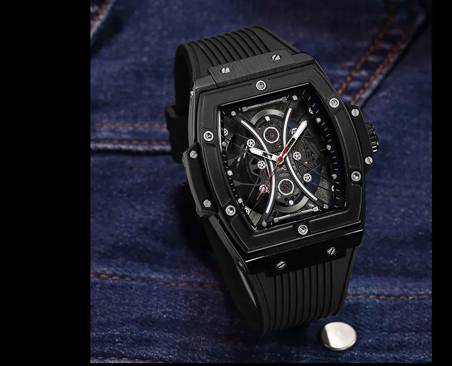 MEGIR & RUIMAS Military Sport Watch for Men Fashion Silicone Strap Analog Quartz Wristwatch with Luminous Hands Tonneau Dial 334