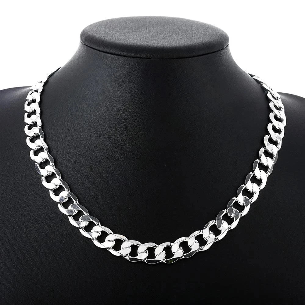18-30inch 925 silver Color12MM chain Necklace big Noble Beautiful fashion charm solid men women TOP quality Gorgeous jewelry