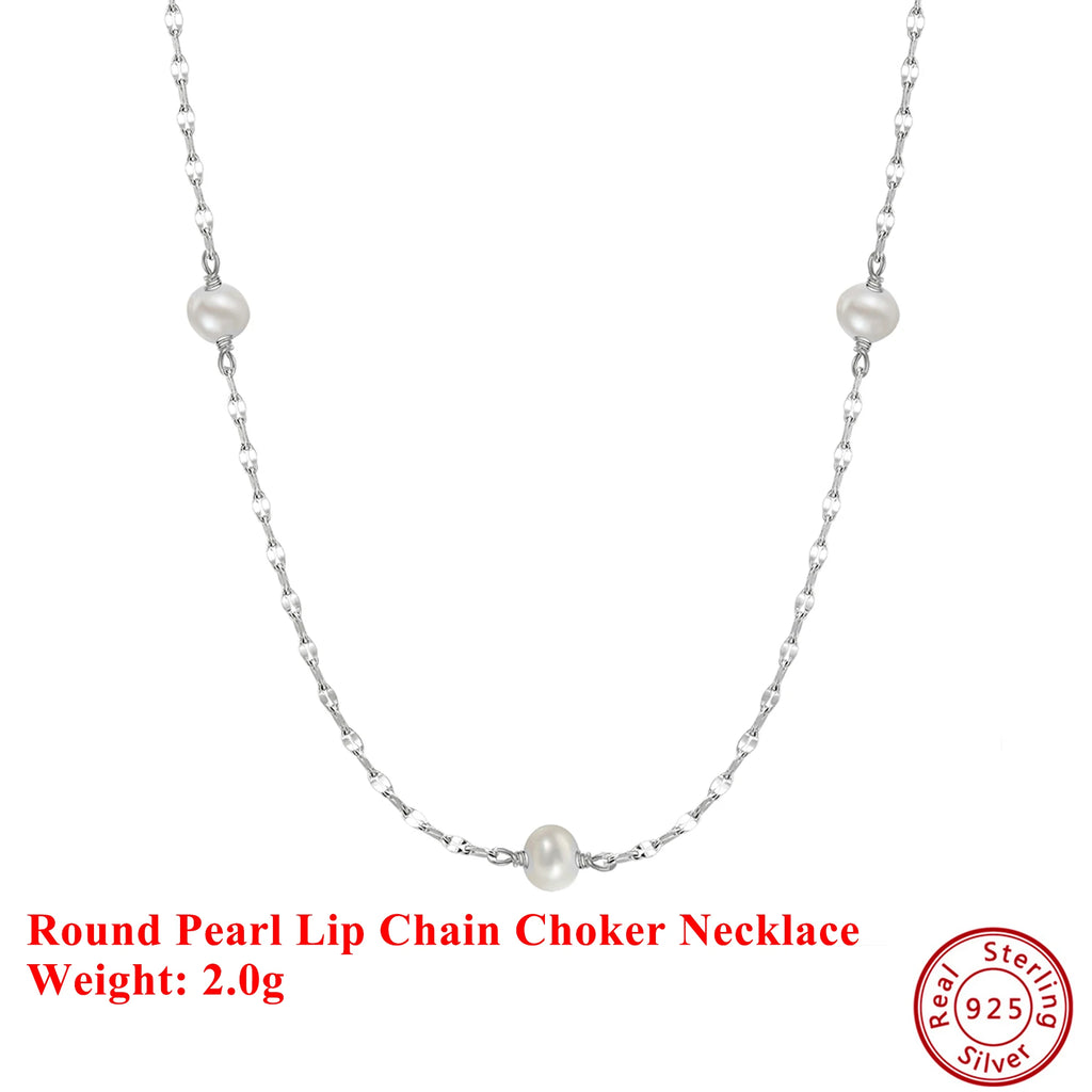 EFFIE QUEEN 925 Sterling Silver Fashion Simple Lip Chain Natural Pearl Necklace for Women Elegant Pearl Clavicle Jewelry GPN35