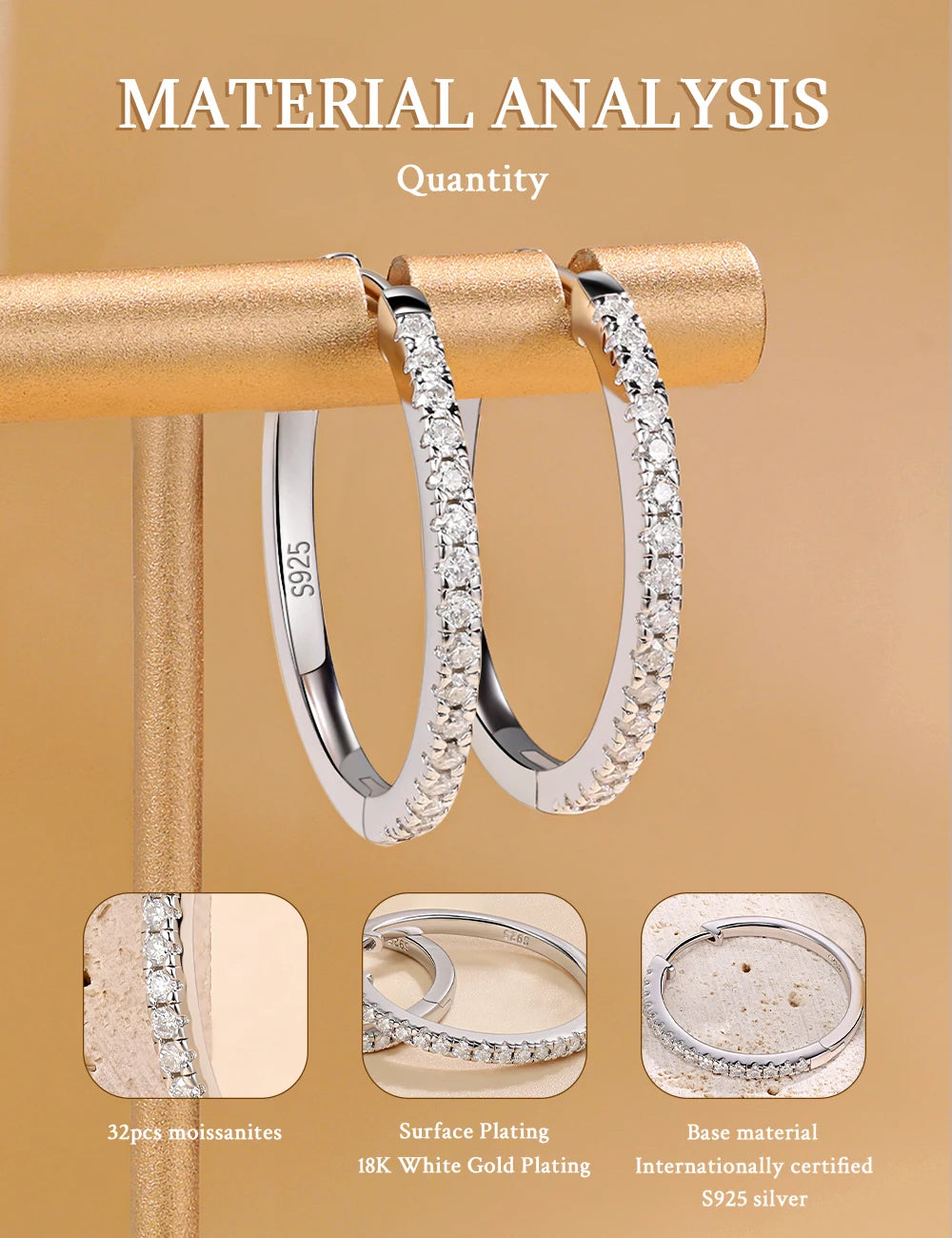 LinkerLove Moissanite Hoop Earrings S925 Sterling Silver Diamond Earrings 18K Gold Plated Trendy Jewelry for Bridal Wedding Gift