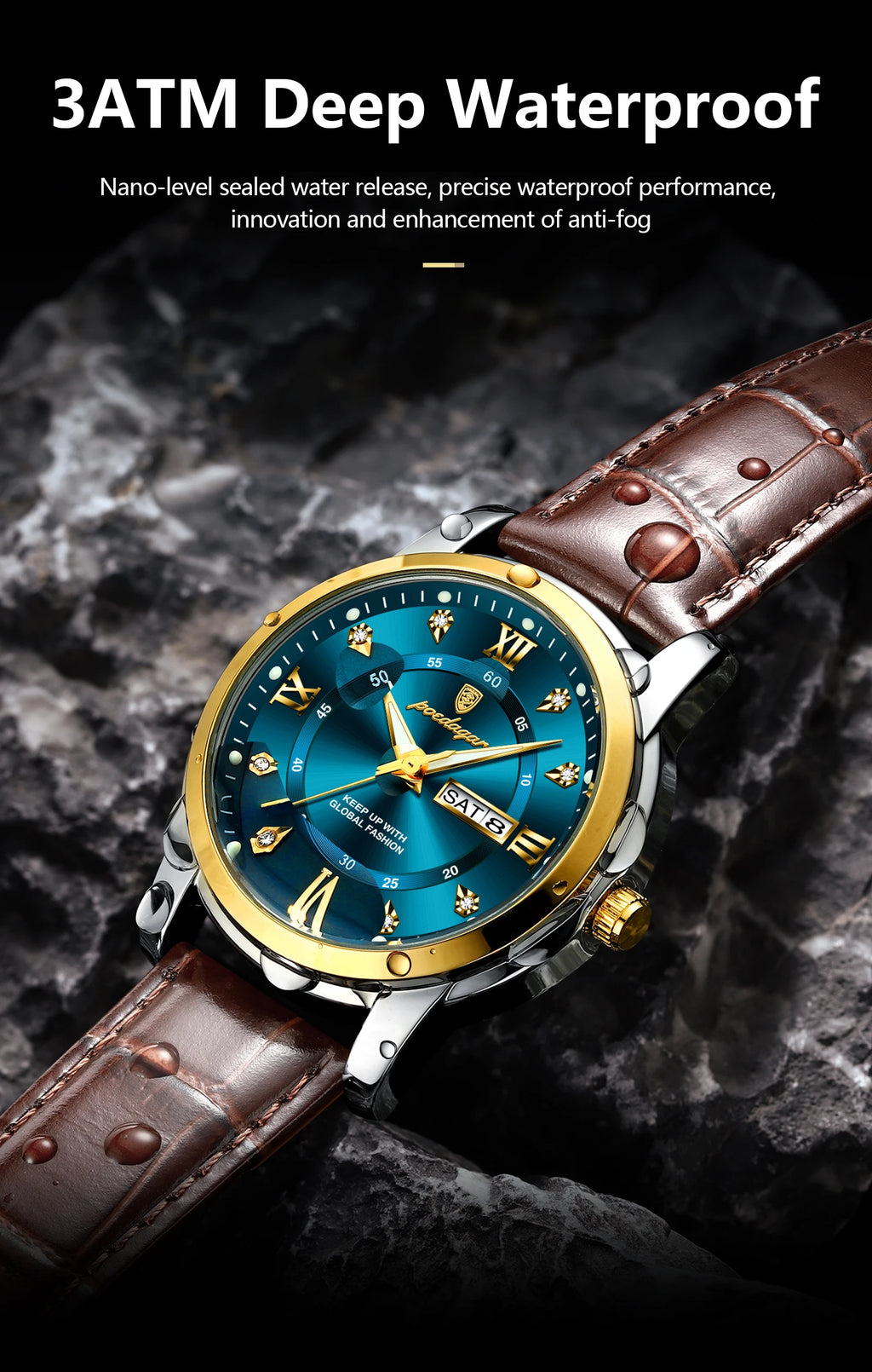 POEDAGAR Top Luxury Man Watch Date Week Waterproof Luminous Leather Men Wristwatch Casual Male Clock Sports Men's Quartz Watches