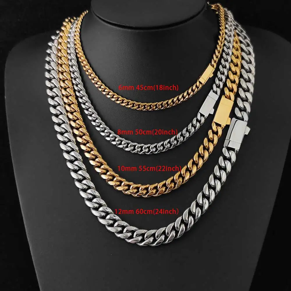 NUOYA Custom Logo Stainless Steel Cuban Link Necklace Hip Hop Jewelry Miami Cuban Link Chain for Men ﻿