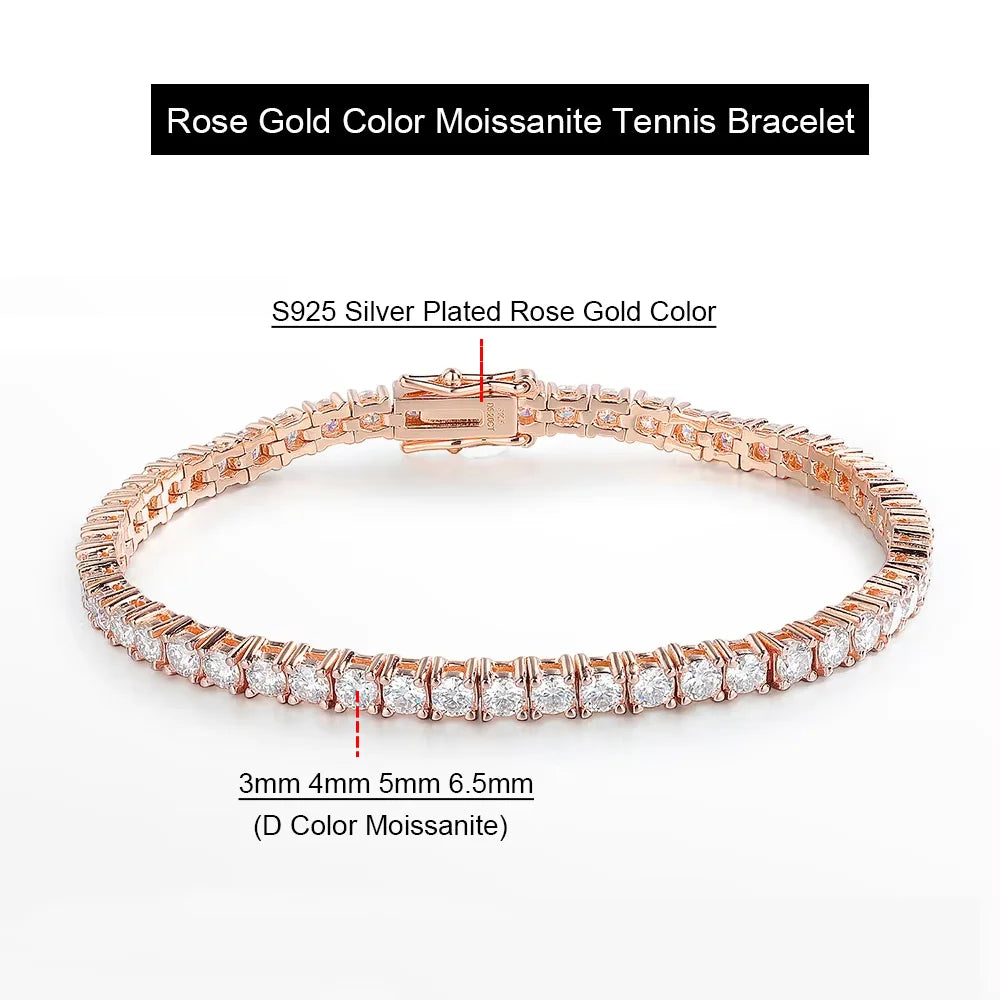Serenity 3mm 4mm 5mm Rose Gold Color Moissanite Tennis Bracelet Women Man S925 Sterling Silver Sparkling Lab Diamond Hand Chain