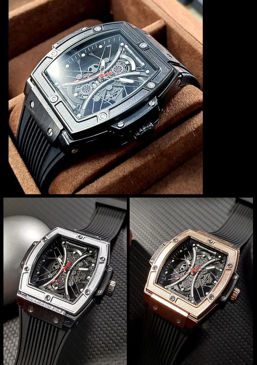 MEGIR & RUIMAS Military Sport Watch for Men Fashion Silicone Strap Analog Quartz Wristwatch with Luminous Hands Tonneau Dial 334