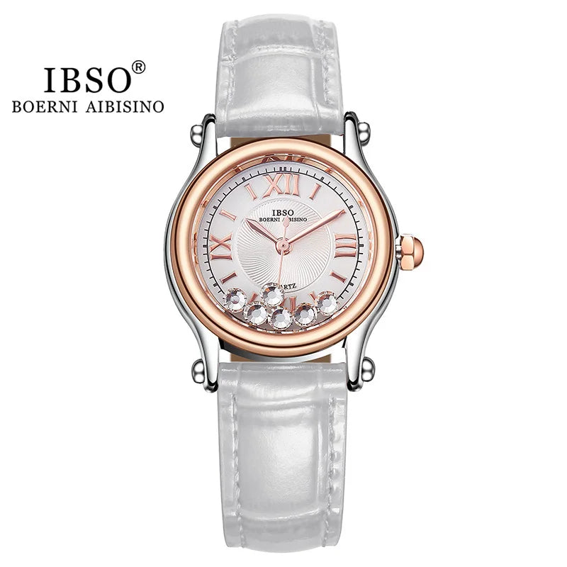 Women's Watch Japan Quartz Hours Fine Fashion Dress Clock Real Leather Luxury Happy Moving Rhinestones Girl's Gift