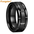 iTungsten 8mm Mens Tungsten Wedding Ring Brick Pattern Black Plated Brushed Finish Engagement Band Comfort Fit