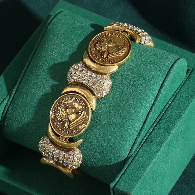 Ancient Coins Bracelets Woman Vintage Portrait Carving Bangles Jewelry Luxury Designer Accessories Gold Color Mother Day Gift