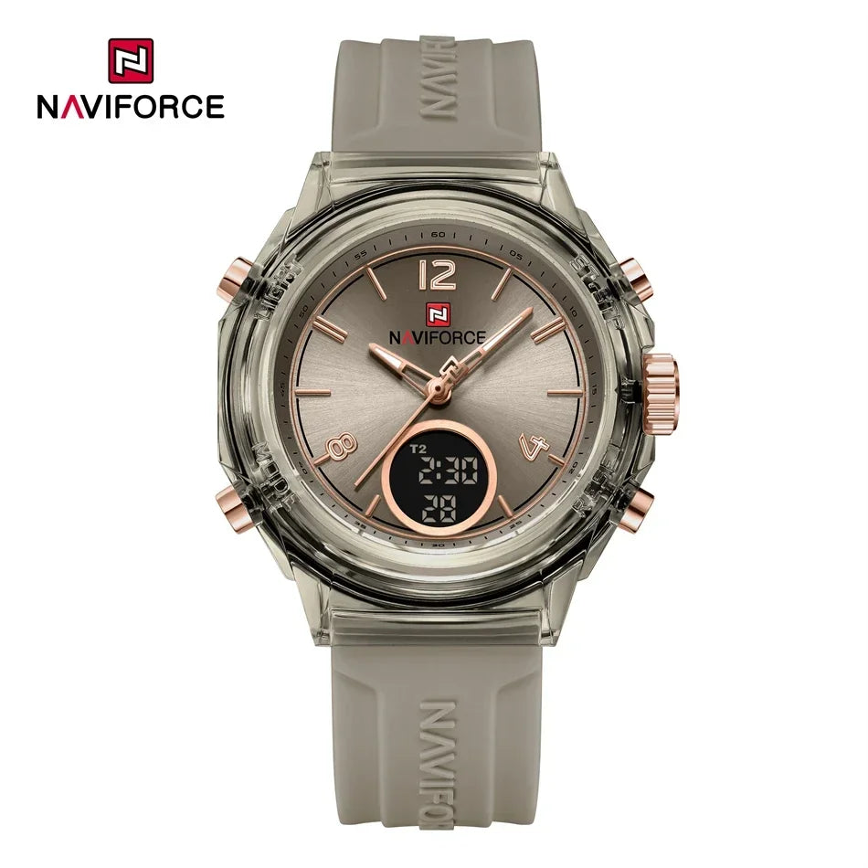 NAVIFORCE Top Brand Women's Watch Outdoor Sports Waterproof Watches Dual Time Display Quartz Wristwatches Rubber Digital Clock
