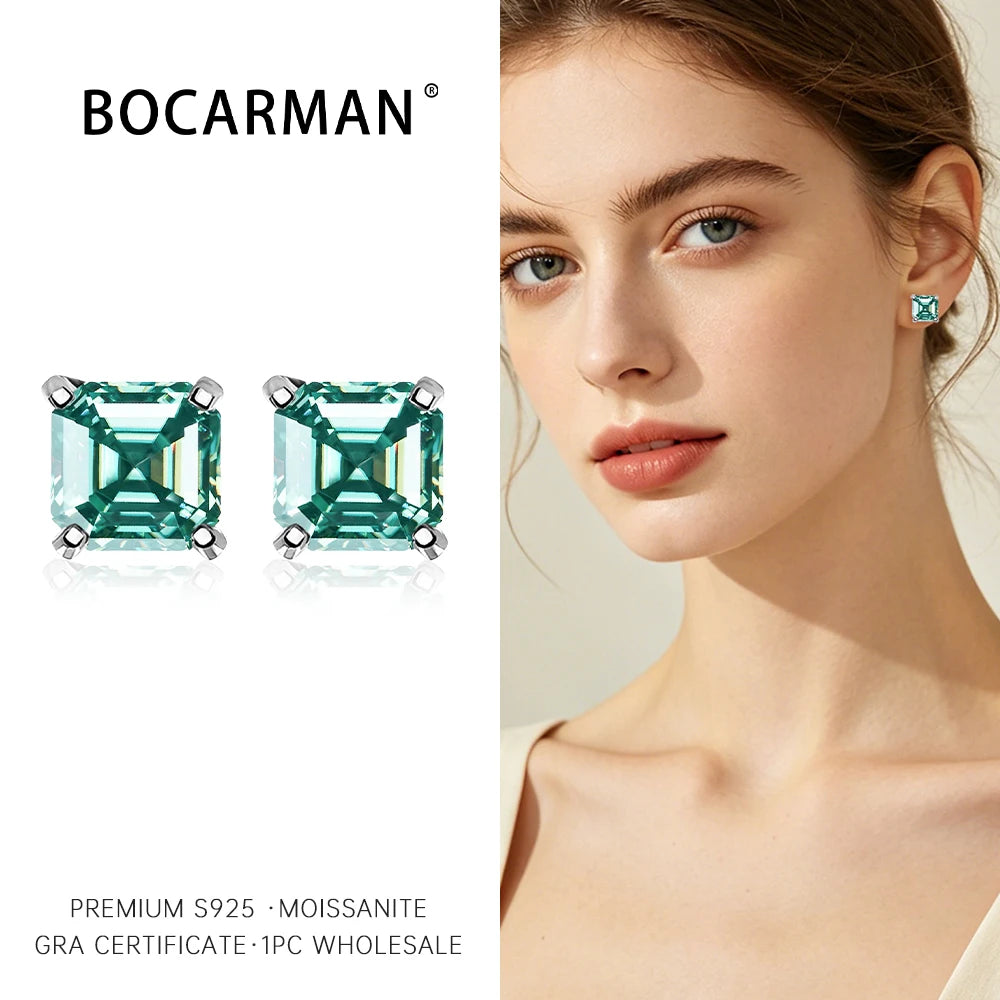 GRA Certified S925 sterling silver four-prong stud earrings Asscher Cut Moissanite earrings for women fine jewelry Free gift box