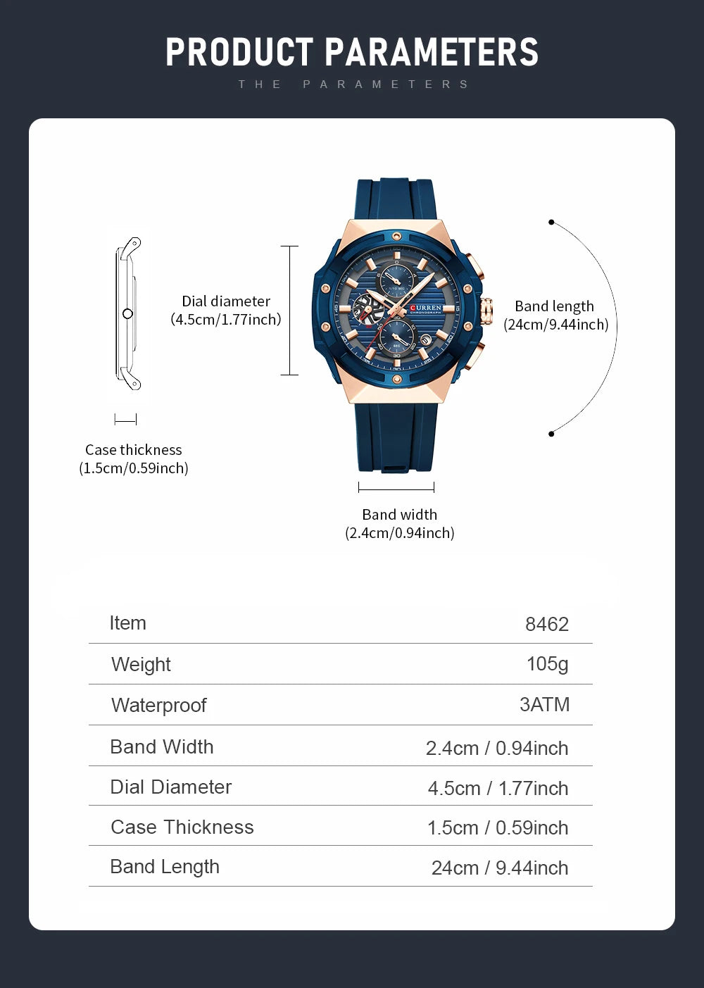 CURREN Classic Brand Men's Wristwatches Casual Business Quartz Silicone Watches with Luminous Hands Chronograph Dial