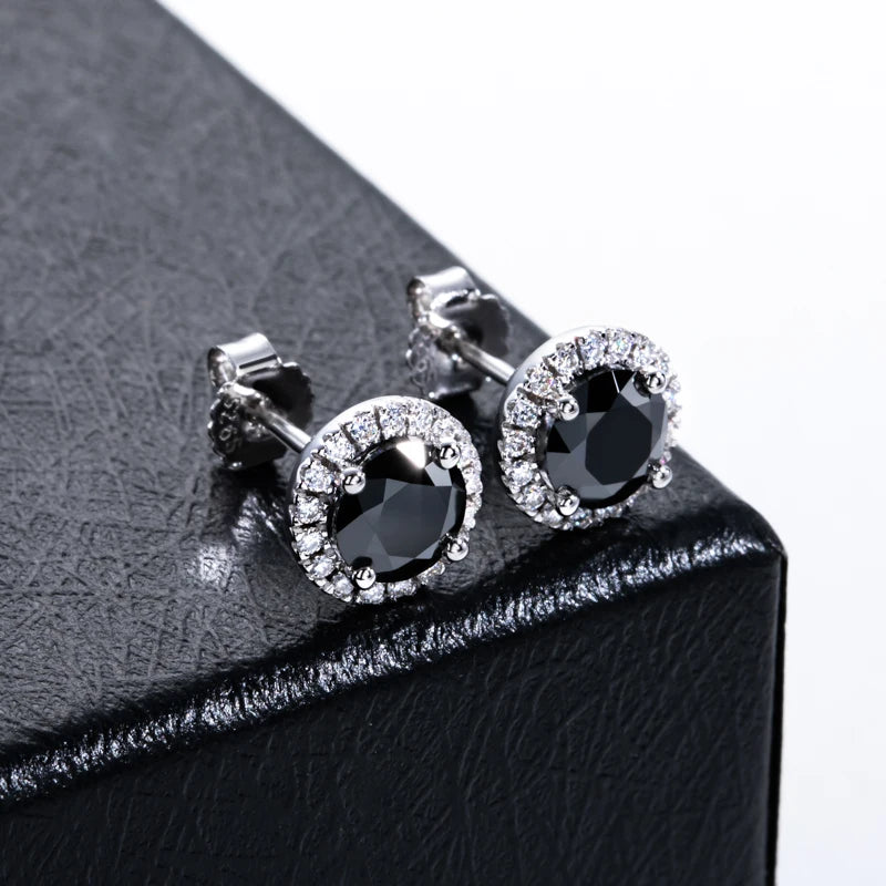 MossanRappr 1ct Black Moissanite Iced Out Diamond Stud Earrings For Women 925 Sterling Silver Top Quality Hip Hop Jewelry Gifts