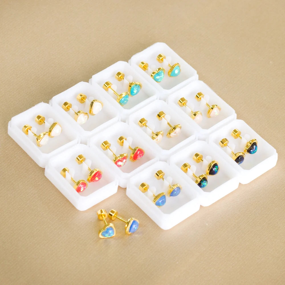 12 Pairs Korean Fashion Stainless Steel Stud Earrings Screw Back Earrings for Women Valentine Earrings Pink Heart Earrings