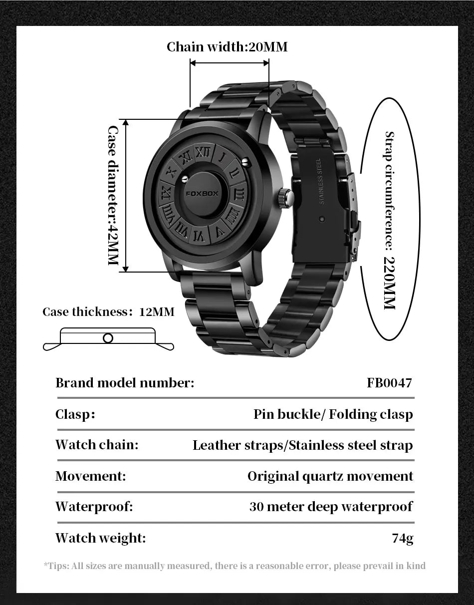 FOXOBOX New Original Luxury Skull Scrolling Pointer Magnetic Force Watch Men Military Sport Waterproof Quartz Wristwatch Clock