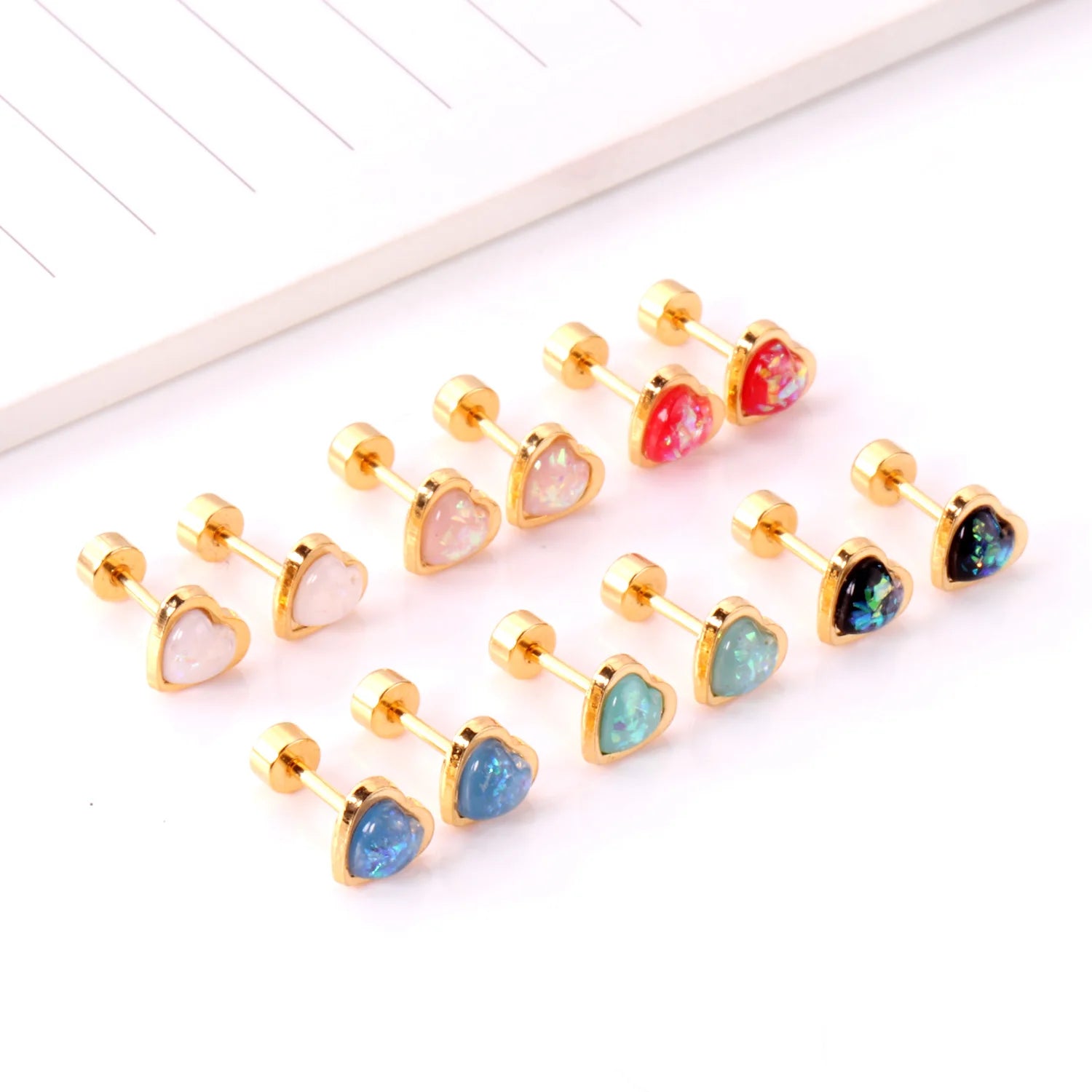 12 Pairs Korean Fashion Stainless Steel Stud Earrings Screw Back Earrings for Women Valentine Earrings Pink Heart Earrings