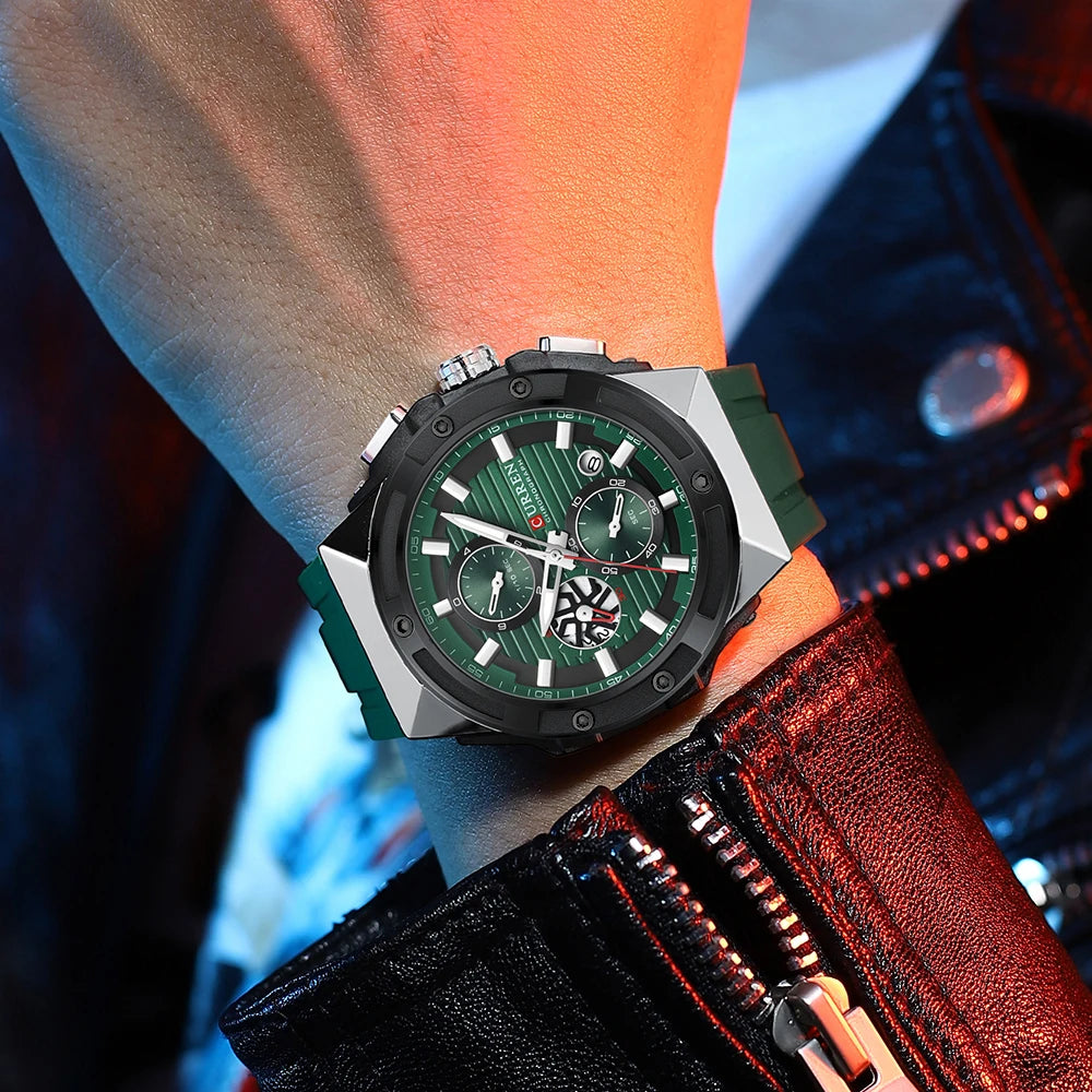 CURREN Classic Brand Men's Wristwatches Casual Business Quartz Silicone Watches with Luminous Hands Chronograph Dial