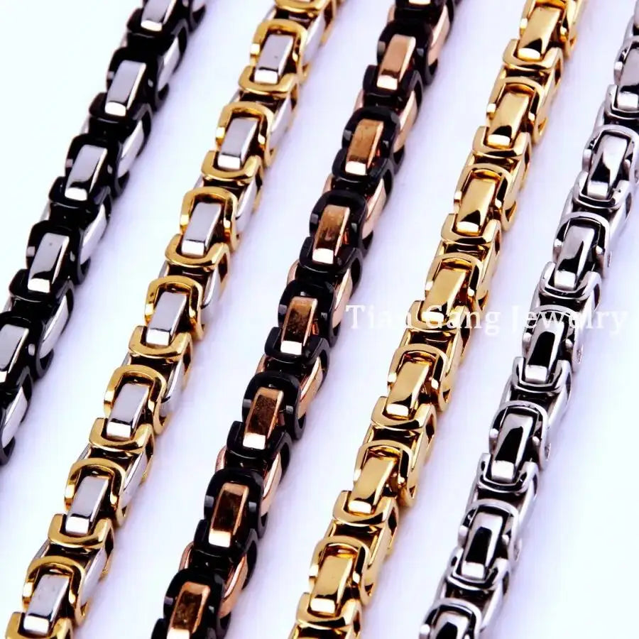 4/5/8mm Silver Tone/Gold Tone/Black/Rose Gold Tone Stainless Steel Byzantine Link Chain Necklace for Men Women