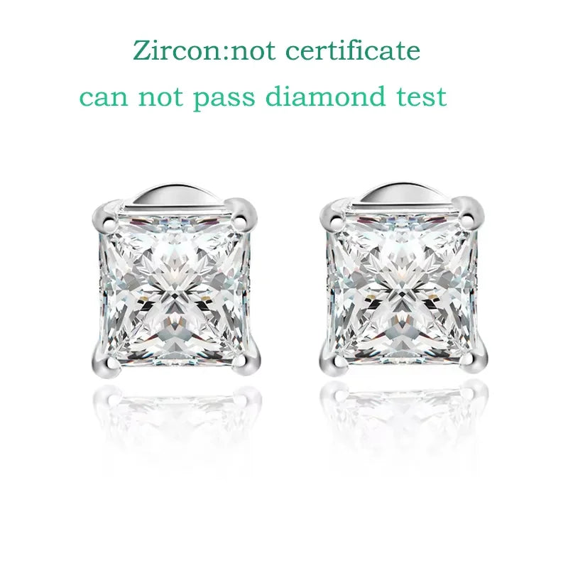 Smyoue Princess Cut 0.4-5CT Moissanite Stud Earrings for Women Men VVS Simulated Diamond Ear Studs 925 Sterling Silver Jewelry