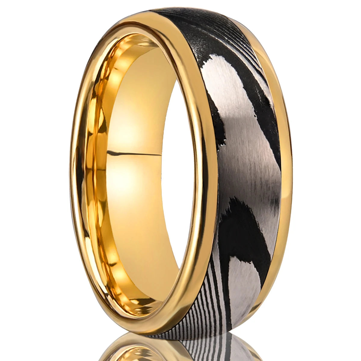 8MM Gold Color Damascus steel ring for man fashion jewelry Men's wedding bands engagement Promise rings Fine gifts Comfort Fit