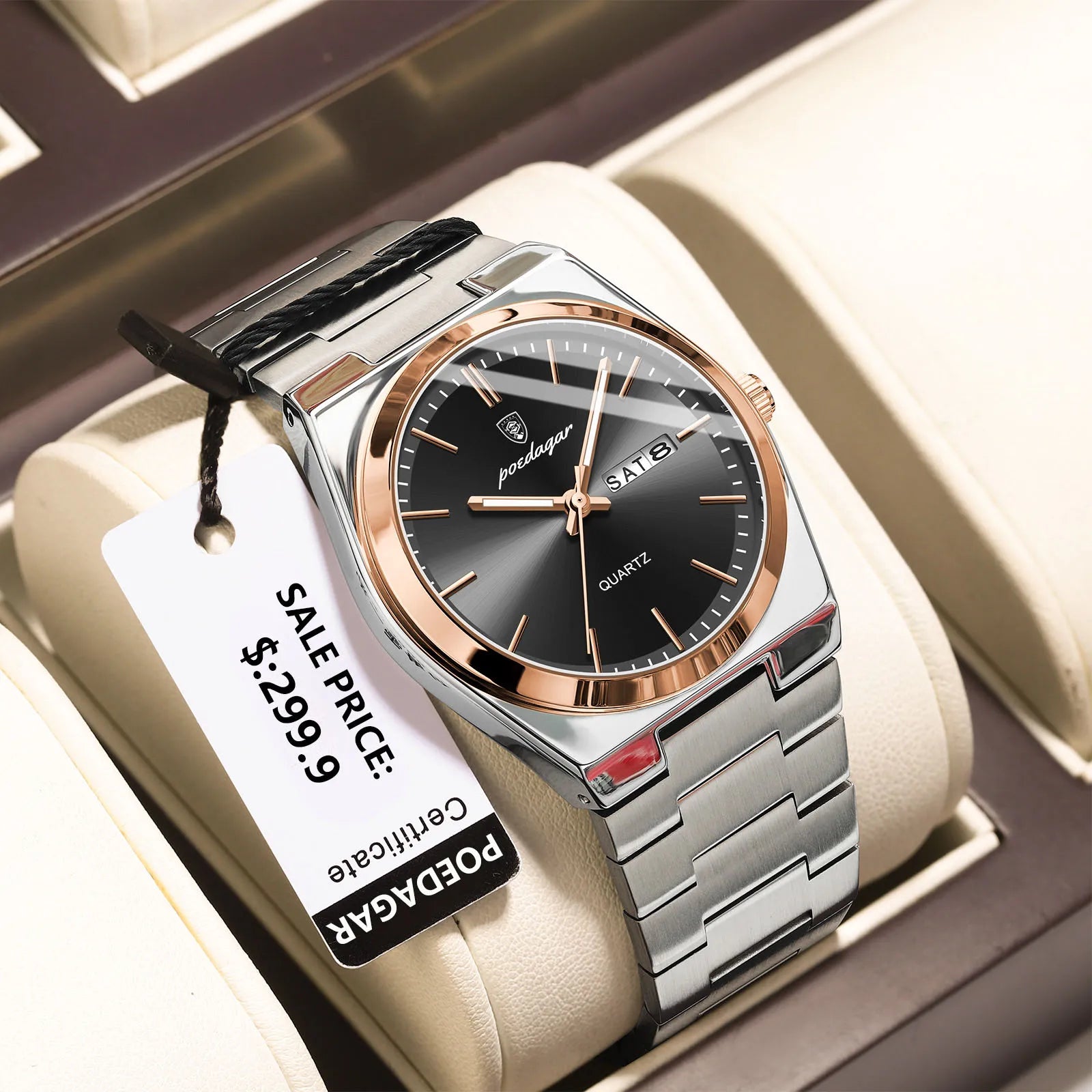 POEDAGAR Luxury Business Men's Wristwatch Stainless Steel Waterproof Luminous Man Watch Date Week Fashion Quartz Watches For Men