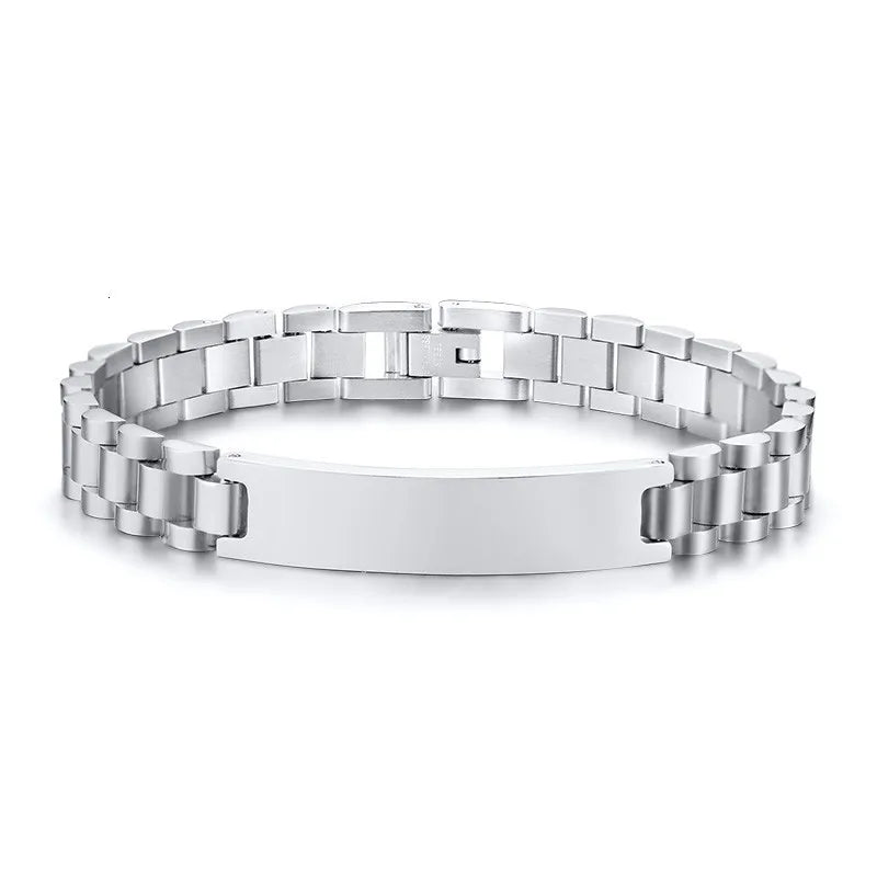 Personalized Stainless Steel Men Bracelet Bangle Engraved Fashion Custom ID Male Braslet Brazelaet Boy 7.7Inch 8.3Inch Dropship